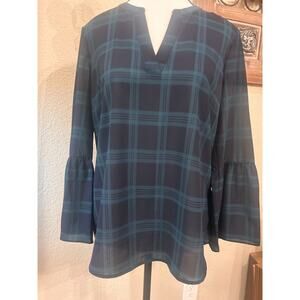 J.Crew Plaid Bell Sleeve Blouse XS 0-4